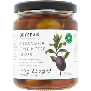 Odysea Alexandria Style Pitted Kalamata & Green Olives with Cumin & Chilli (245g)